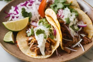 Assembled birria tacos on a plate