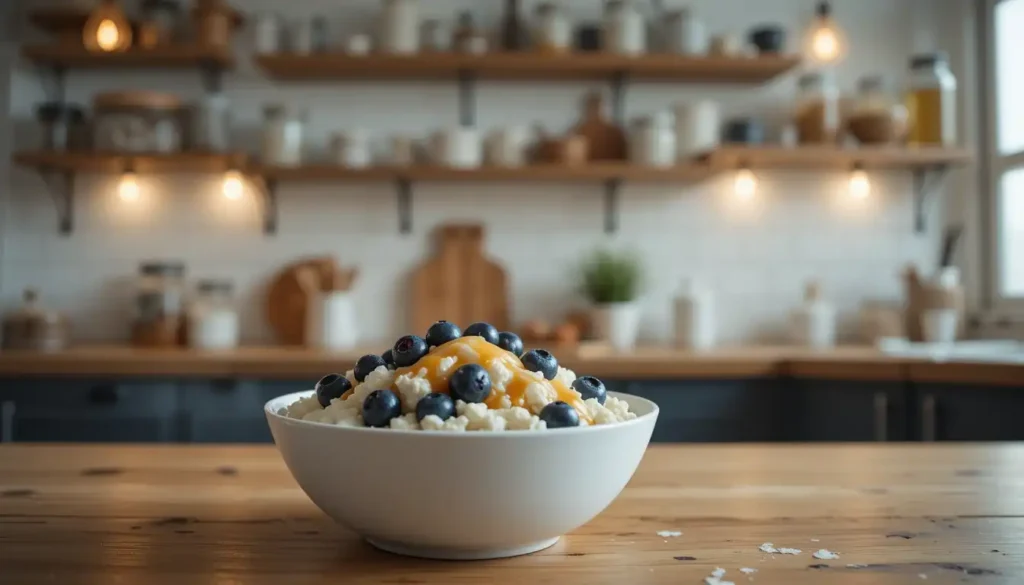 A Refreshing Bowl of Cottage Cheese with Blueberries and Honey