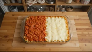 Layering Barilla lasagna dish