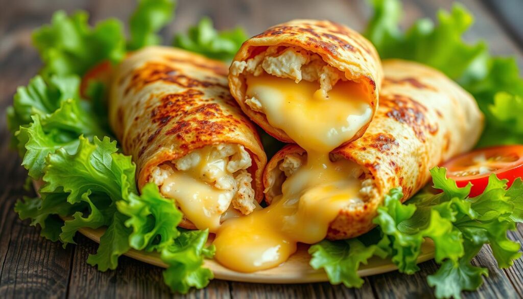 Melted cheese in chicken wraps