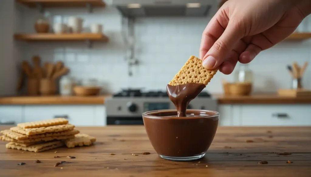 Dipping graham crackers in chocolate