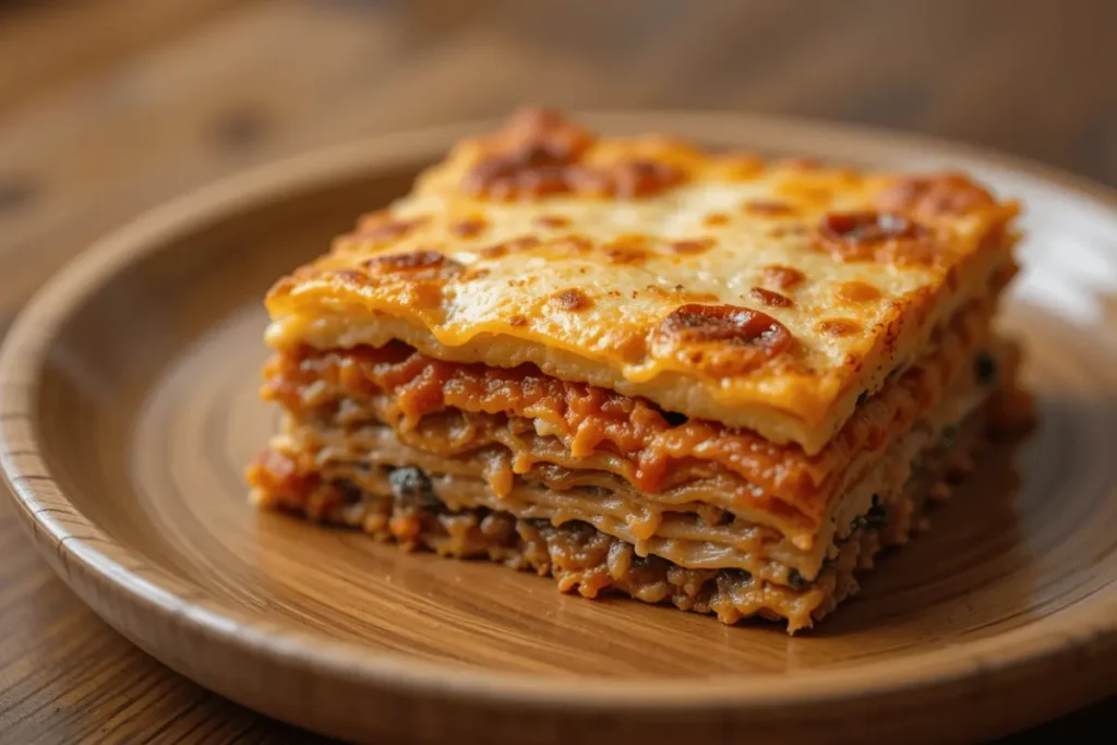 A homemade lasagna, onion-free.