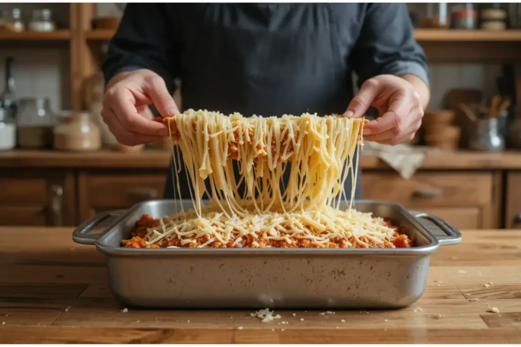 Assembling Hamburger Lasagna Layers