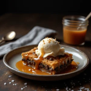 Ooey Gooey Bars with ice cream