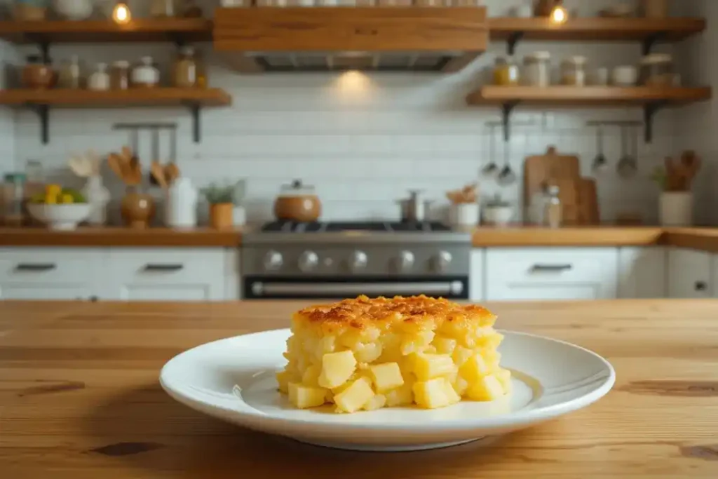 Piece of Delicious pineapple casserole