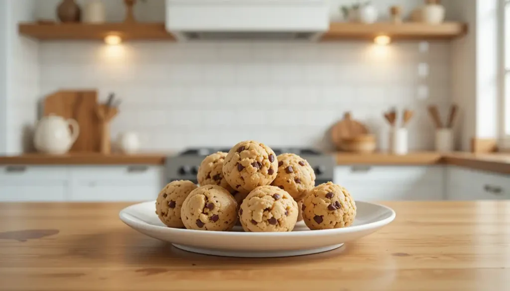 No bake cookie dough bites on a plate