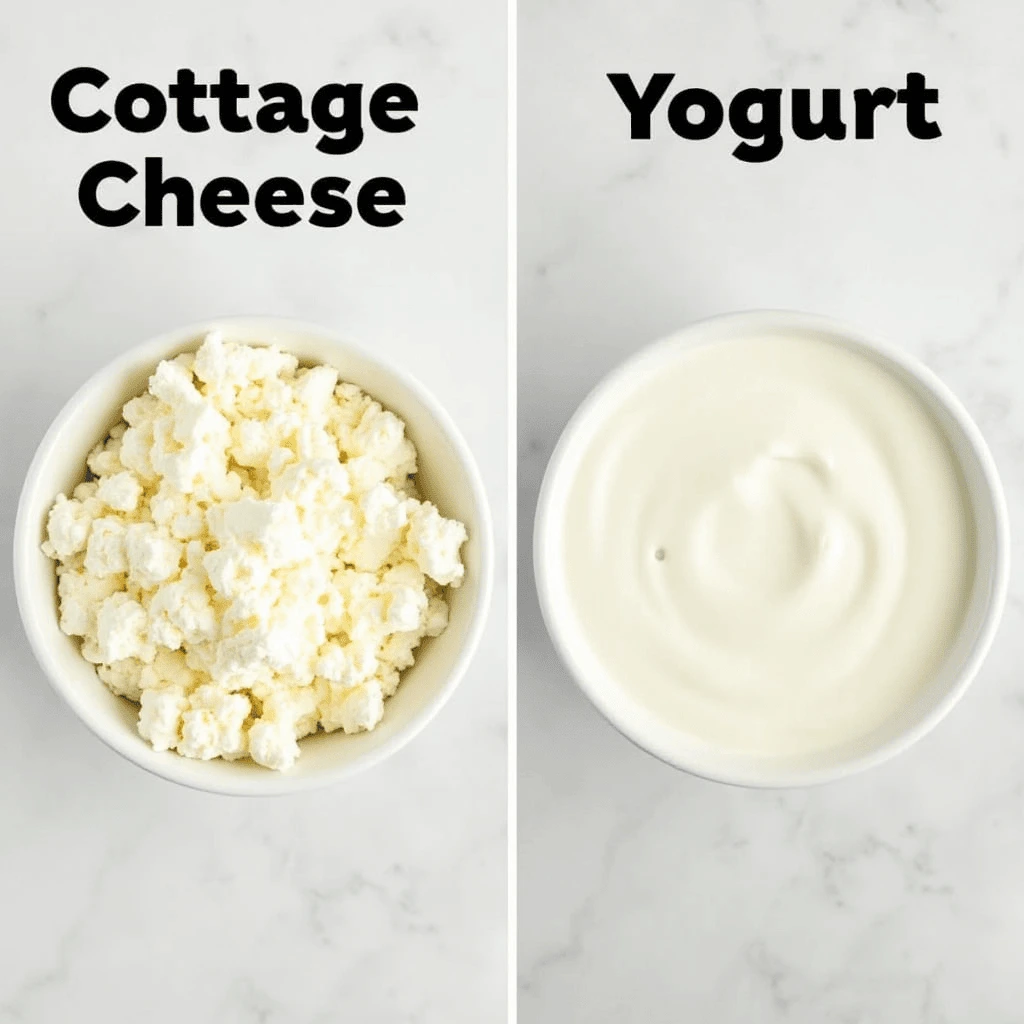 Side-by-side comparison of cottage cheese and yogurt